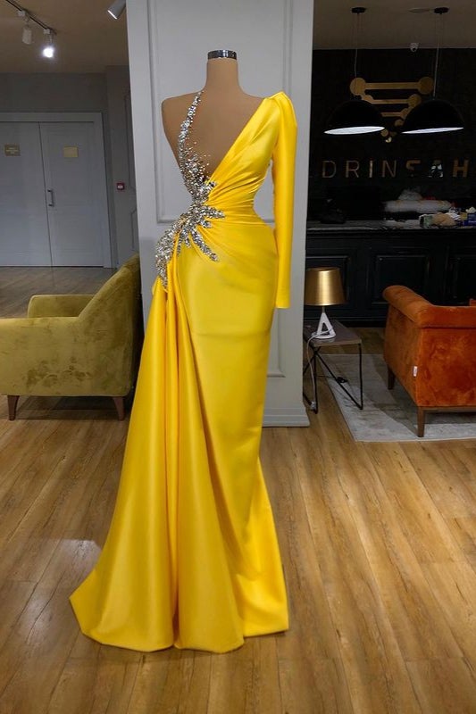 Mermaid Yellow Long Sleeved Prom Dress UK-ballbellauk