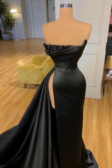 Modern A-line Evening Gown Long Black Ball Dresses With Split Online-ballbellauk