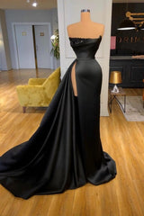 Modern A-line Evening Gown Long Black Ball Dresses With Split Online-ballbellauk