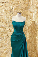 Modern Dark Green Strapless Mermaid Prom Dress UK with Ruffles-ballbellauk