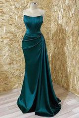 Modern Dark Green Strapless Mermaid Prom Dress UK with Ruffles-ballbellauk