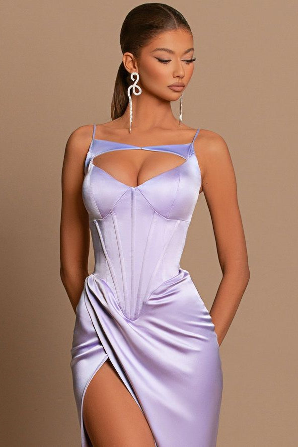 Modern Lilac Sleeveless Formal Wears Mermaid Split Long Online-ballbellauk