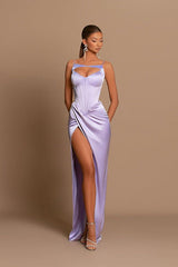 Modern Lilac Sleeveless Formal Wears Mermaid Split Long Online-ballbellauk