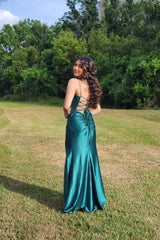 Modern Long Dark Green Sleeveless Spaghetti Straps Ball Dresses With Split Online-ballbellauk