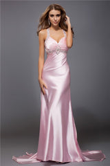 Modern Spaghetti-Straps Beading Sleeveless Long Elastic Woven Elegant Evening Dress-ballbellauk