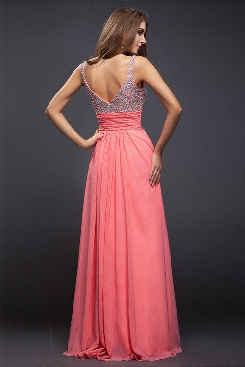 Modern Spaghetti-Straps Beading Sleeveless Long Evening Dress Chiffon-ballbellauk