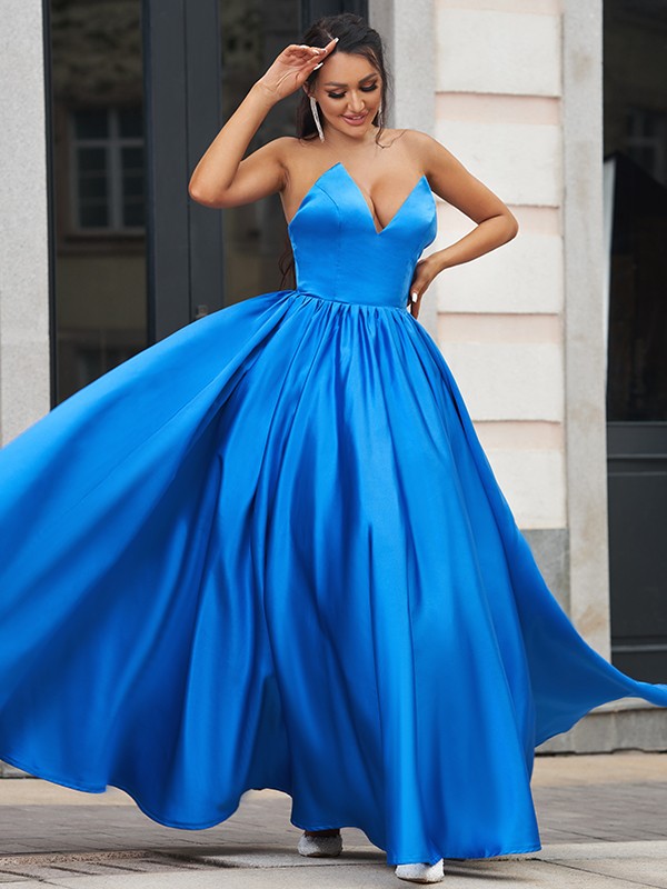 Modern V-Neck Long Elegant Evening Dresses - Royal Blue-ballbellauk