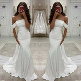 Modern White Mermaid Wedding Dress On Sale Off-the-Shoulder-ballbellauk