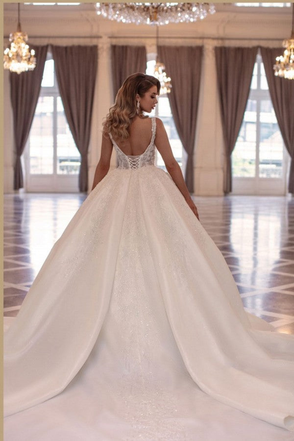 Modest Long Princess Long Sleevesless Bridal Gowns On Sale With Lace-ballbellauk