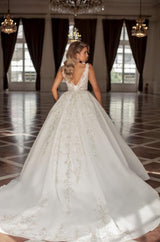 Modest Straps Sleeveless Ball Gown Lace Bridal Gowns On Sale-ballbellauk