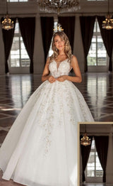 Modest Straps Sleeveless Ball Gown Lace Bridal Gowns On Sale-ballbellauk