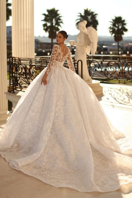 Modest Sweetheart Ball Gown Lace Bridal Gowns On Sale Crystals-ballbellauk