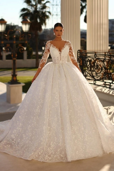 Modest Sweetheart Ball Gown Lace Bridal Gowns On Sale Crystals-ballbellauk