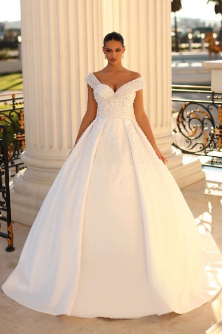 Modest Sweetheart Cap Sleeves Ball Gown Bridal Gowns On Sale Sequined-ballbellauk