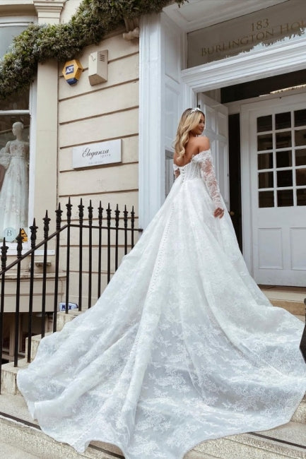 Modest Sweetheart Long Sleevess Long Lace Bridal Gowns On Sale-ballbellauk