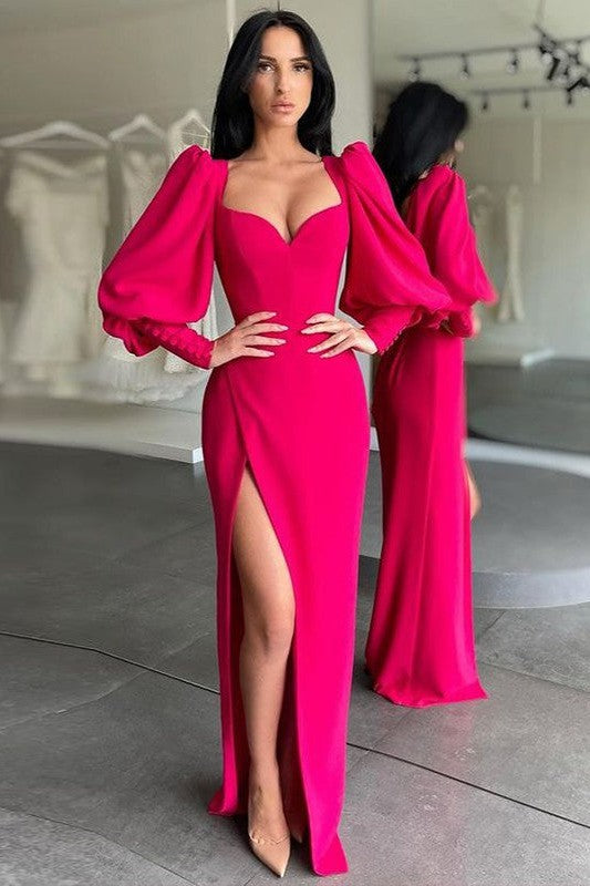 New Arrival Crepe Ruched Sweetheart Long Sleeves Long Prom Dress-ballbellauk