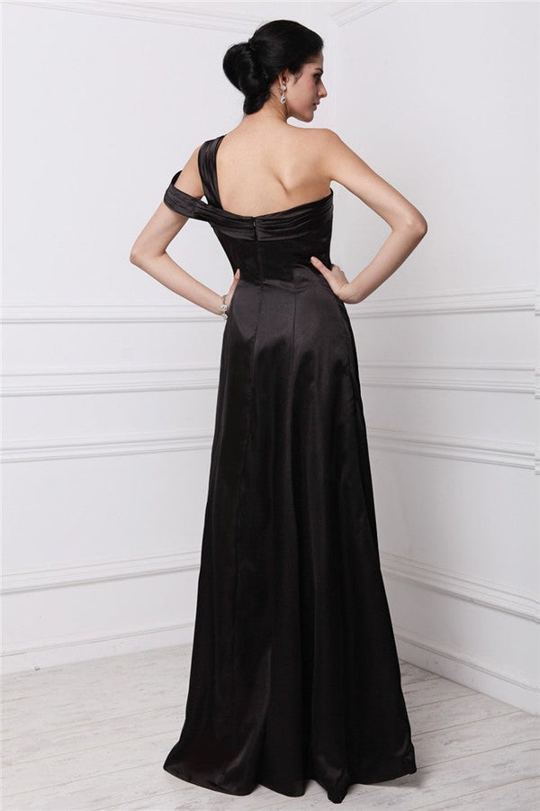 New Arrival One Shoulder Beading Sleeveless Long Elastic Woven Elegant Evening Dress-ballbellauk