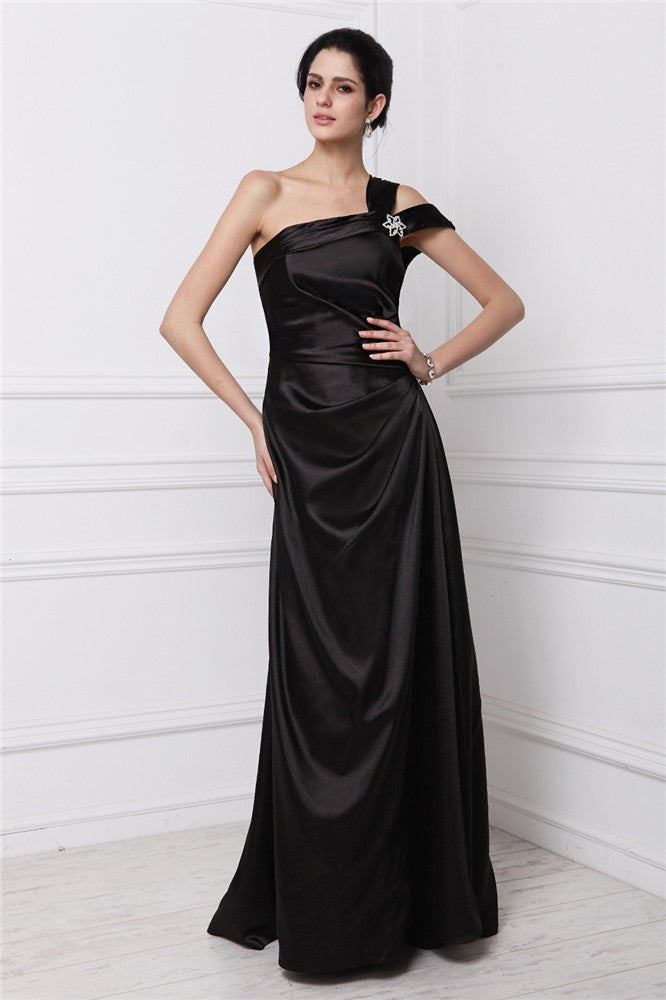 New Arrival One Shoulder Beading Sleeveless Long Elastic Woven Elegant Evening Dress-ballbellauk