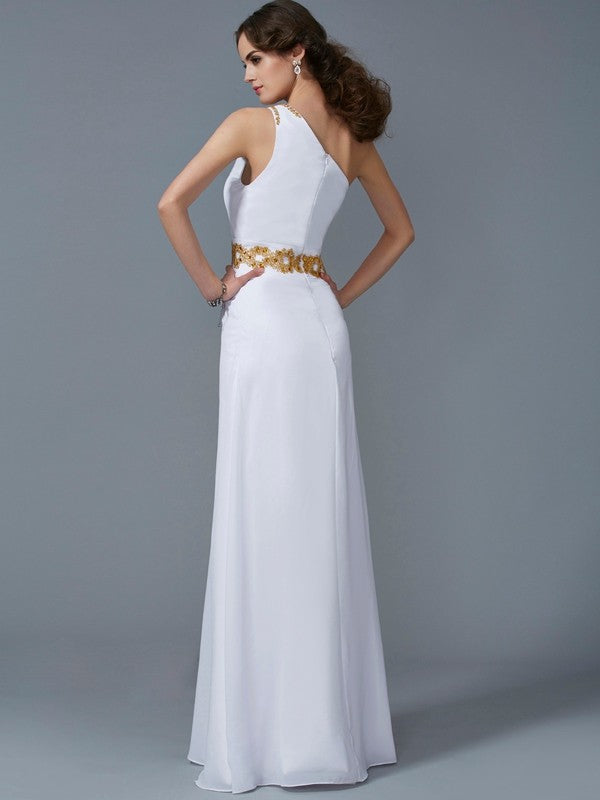 New Arrival One Shoulder Beading Sleeveless Long Evening Dress Chiffon-ballbellauk