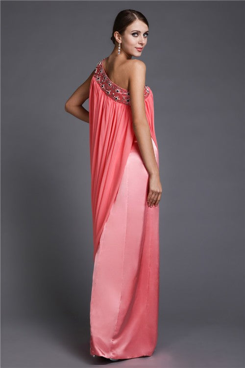 New Arrival One Shoulder Beading Sleeveless Long Evening Dress Chiffon-ballbellauk