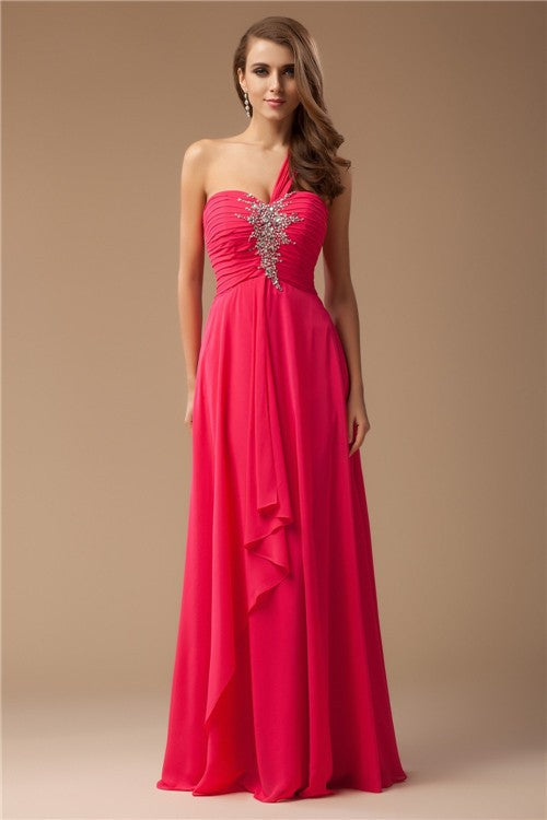 New Arrival One Shoulder Beading Sleeveless Long Evening Dress Chiffon-ballbellauk