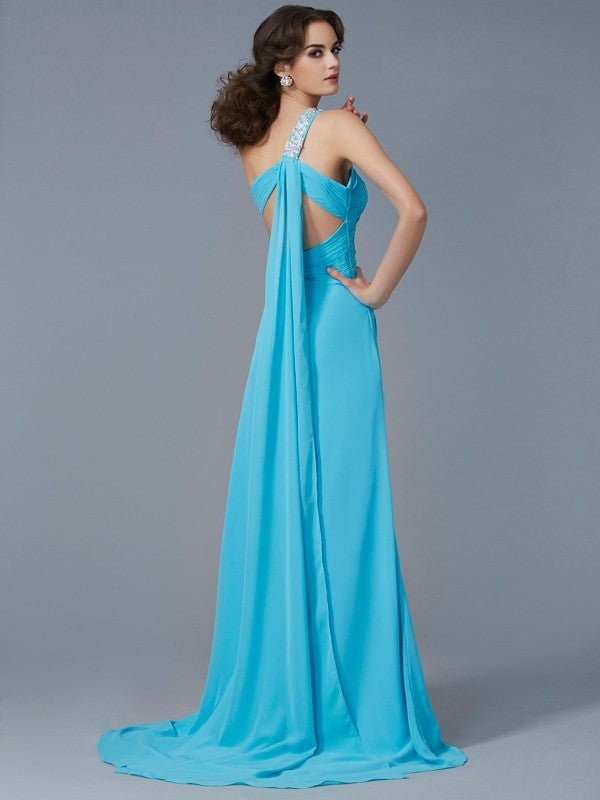 New Arrival One Shoulder Beading Sleeveless With Appliques Long Evening Dress Chiffon-ballbellauk