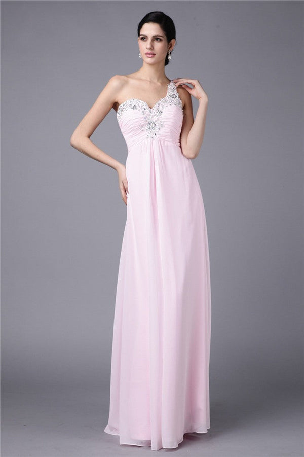 New Arrival One Shoulder Beading Sleeveless With Appliques Long Evening Dress Chiffon-ballbellauk