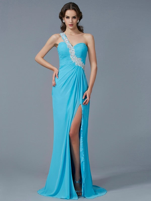 New Arrival One Shoulder Beading Sleeveless With Appliques Long Evening Dress Chiffon-ballbellauk