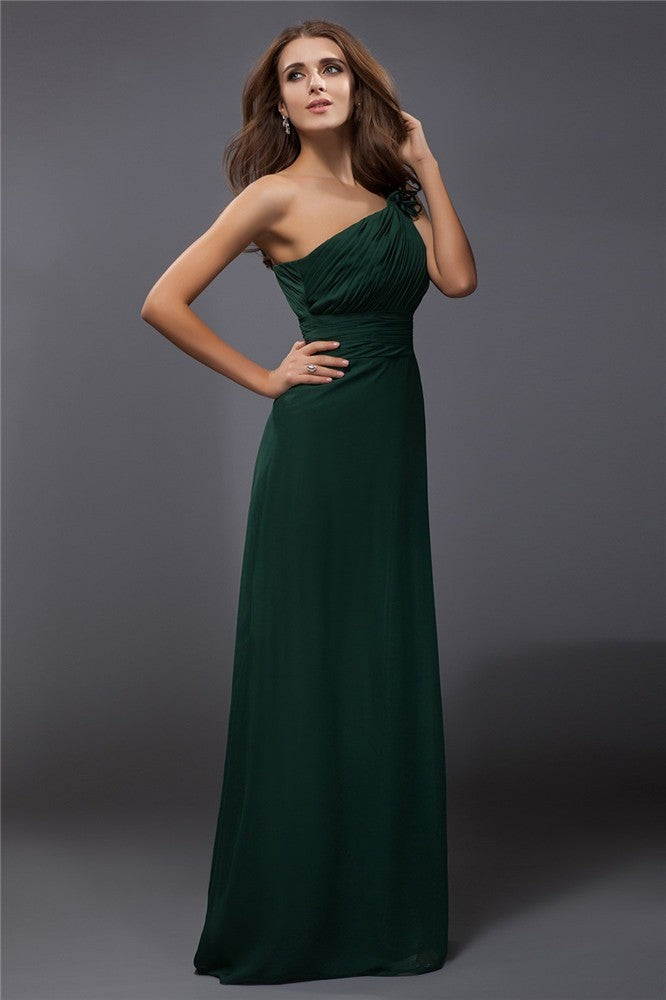 New Arrival One Shoulder Ruffles Sleeveless Long Evening Dress Chiffon-ballbellauk