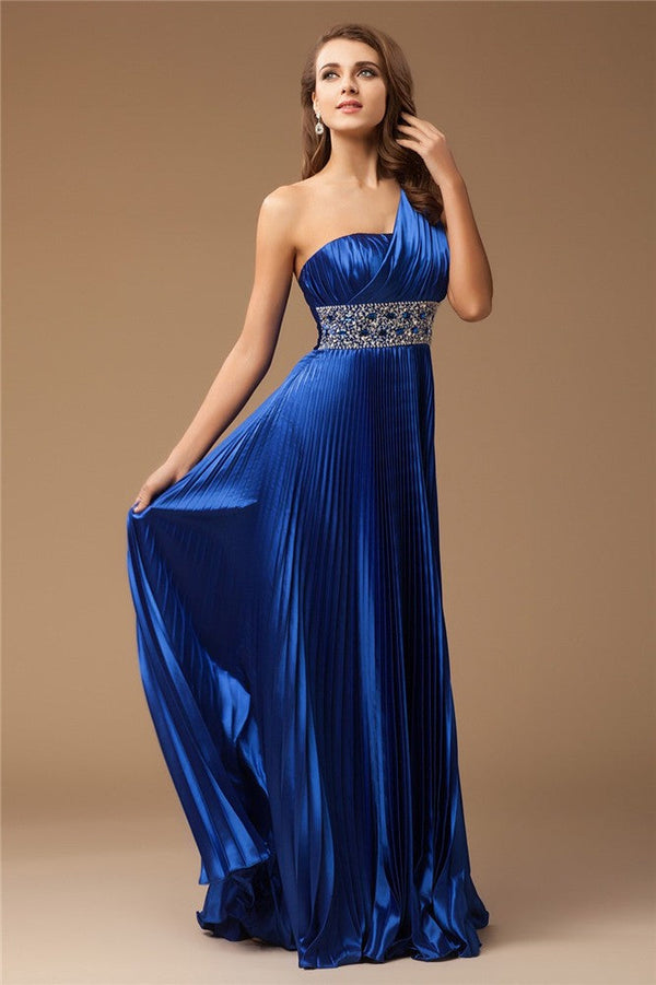 New Arrival One Shoulder Sleeveless Long Beading Elastic Woven Elegant Evening Dress-ballbellauk