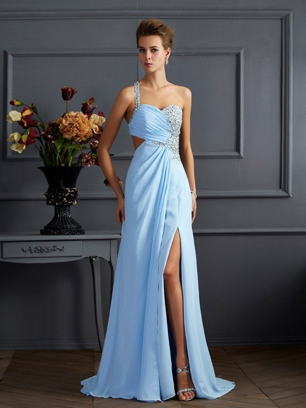 New Arrival One Shoulder Sleeveless Long Beading Evening Dress Chiffon-ballbellauk