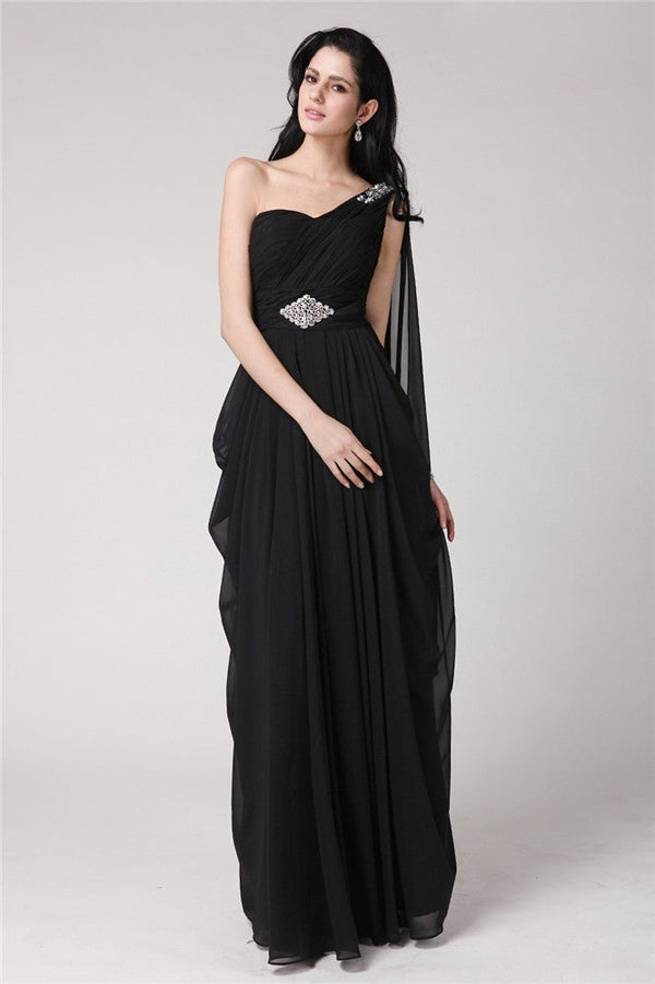 New Arrival One Shoulder Sleeveless Long Beading Evening Dress Chiffon-ballbellauk