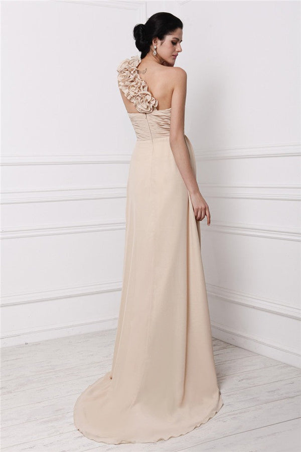 New Arrival One Shoulder Sleeveless Pleats Long Evening Dress Chiffon-ballbellauk