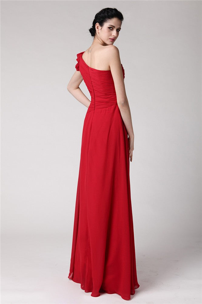 New Arrival One Shoulder Sleeveless Pleats Long Evening Dress Chiffon-ballbellauk