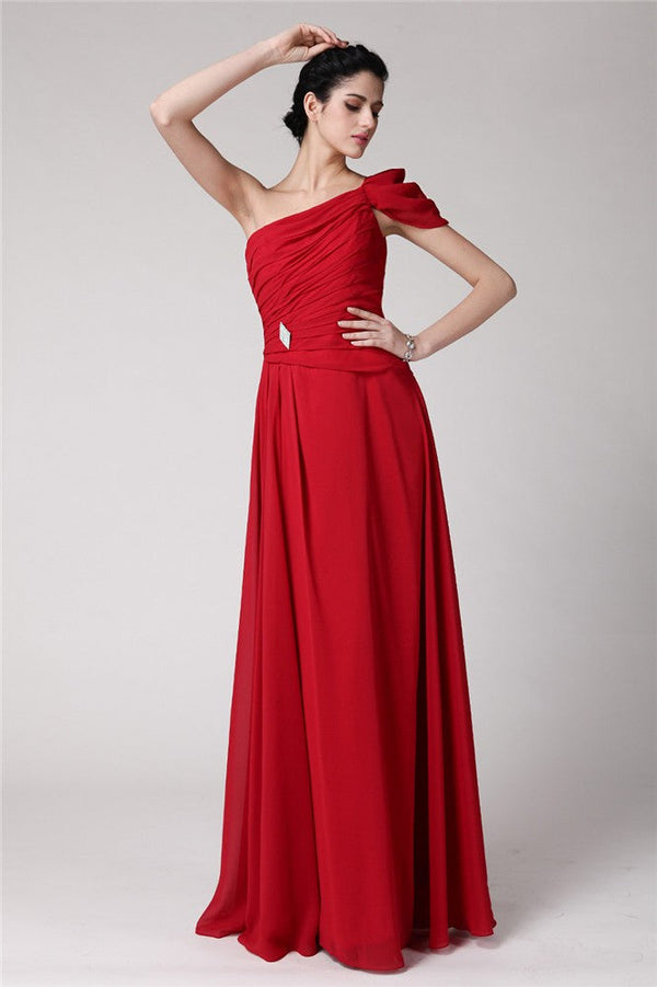 New Arrival One Shoulder Sleeveless Pleats Long Evening Dress Chiffon-ballbellauk