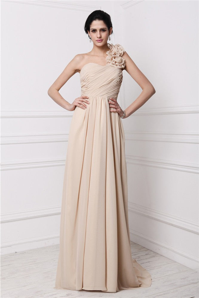 New Arrival One Shoulder Sleeveless Pleats Long Evening Dress Chiffon-ballbellauk