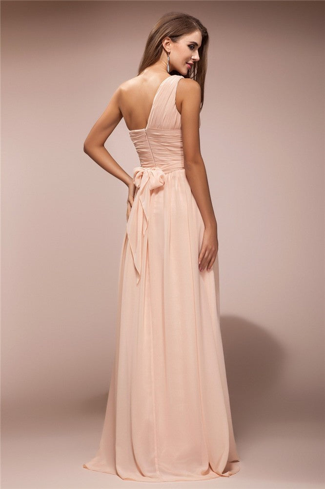 New Arrival One Shoulder Sleeveless Ruffles Long Evening Dress Chiffon-ballbellauk