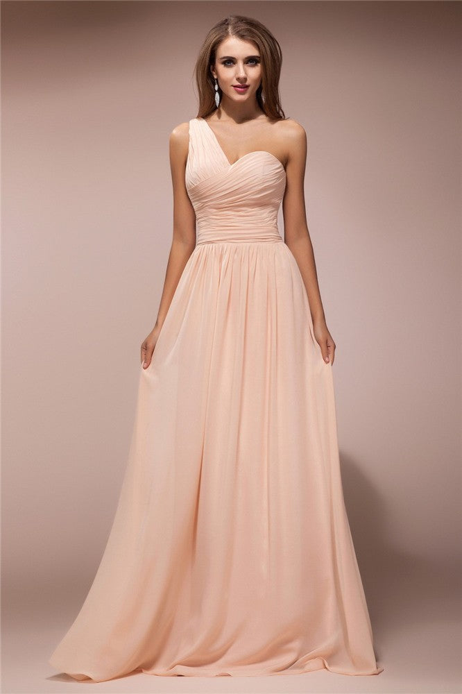 New Arrival One Shoulder Sleeveless Ruffles Long Evening Dress Chiffon-ballbellauk