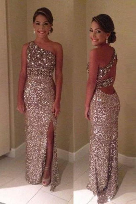 New Arrival One Shoulder Sleeveless Sequins Long Prom Dress-ballbellauk