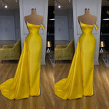 New Bright Yellow Mentallic Sequins Overskirt Prom Dress One shoulder-ballbellauk