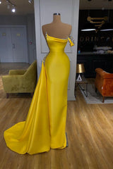 New Bright Yellow Mentallic Sequins Overskirt Prom Dress One shoulder-ballbellauk