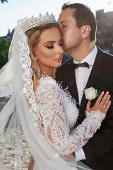 Noble vneck longsleeves mermaid lace Wedding Dresses-ballbellauk