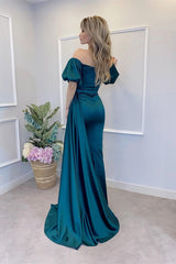 Off-the-Shoulder Peacock Mermaid Prom Dress UK With Split-ballbellauk