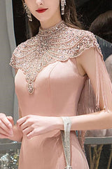 On Sale: Pink Mermaid Evening Dress with Beadings and Tassels-ballbellauk