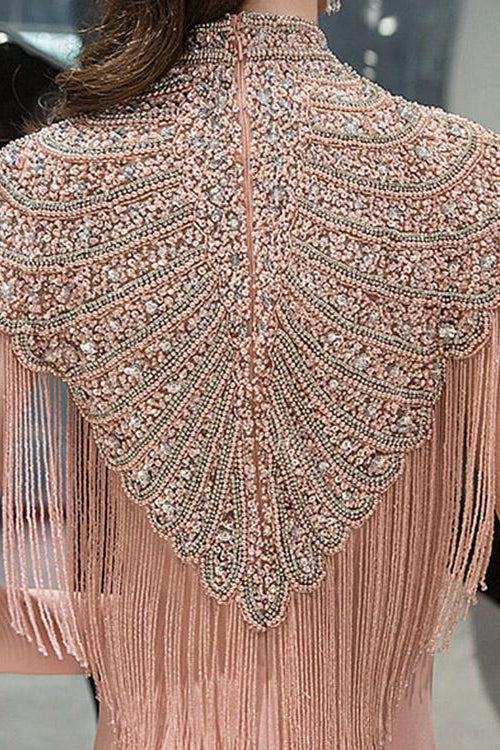 On Sale: Pink Mermaid Evening Dress with Beadings and Tassels-ballbellauk