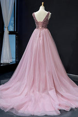 On Sale: Pink V-Neck Mermaid Sleeveless Prom Dress UK With Beadings-ballbellauk