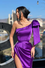 One-Shoulder Long Mermaid Evening Dress with Split - Purple-ballbellauk