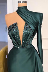 One Shoulder Long Prom Dress UK ¨C Dark Green with Sequins-ballbellauk