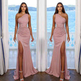 One Shoulder Prom Dress UK with Split - Simple Pink-ballbellauk