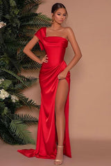 One Shoulder Red Mermaid Front Split Prom Dress UK Online-ballbellauk